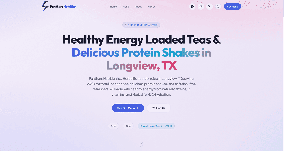 Panthers Nutrition website built with Next.js for a Longview TX nutrition club